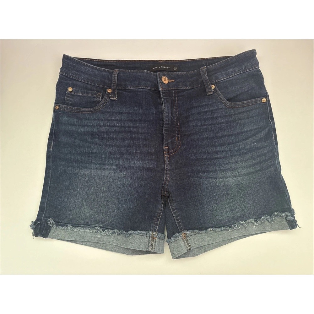 Truth & Theory Cuffed 5" Inseam Women's Dark Wash Blue Denim Jean Shorts Sz 10
